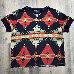 VTG Polo Ralph Lauren Henley Aztec Native Print T Shirt Southwestern Multicolor